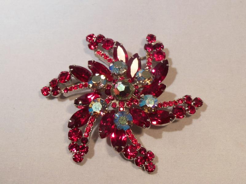 Front view of Red Navettes Brooch