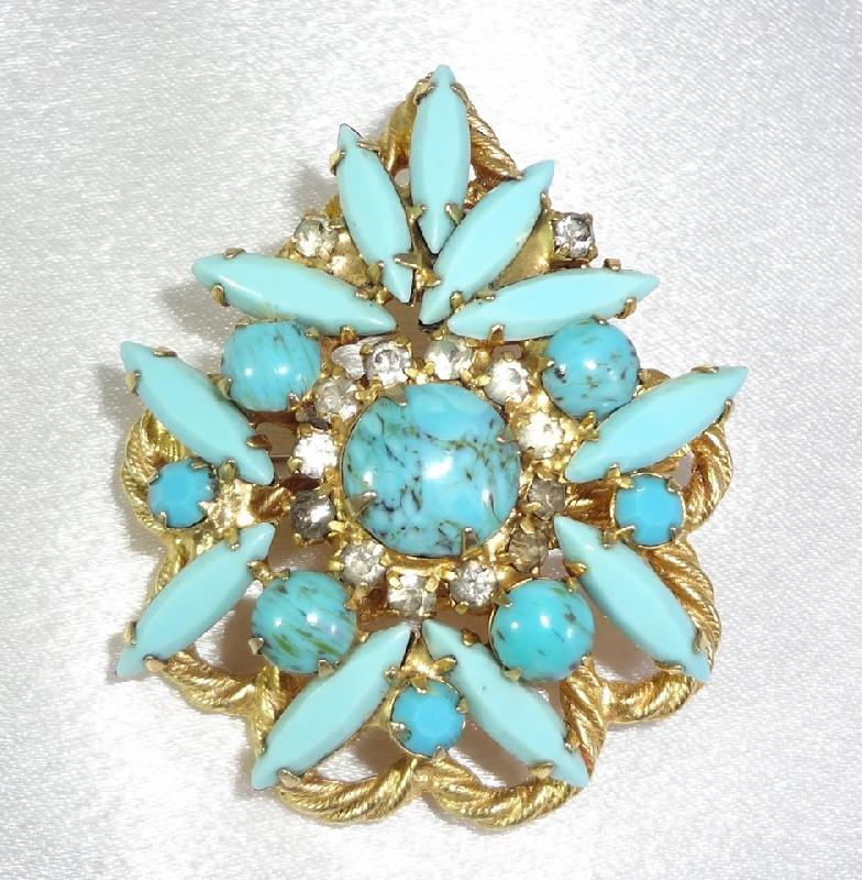 Front view of Turquoise Cabochons Spotted Pin Pendant