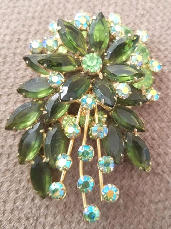 Front view of Green Navettes Brooch