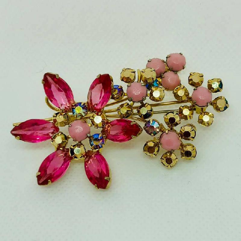 Front view of Pink Navettes Brooch