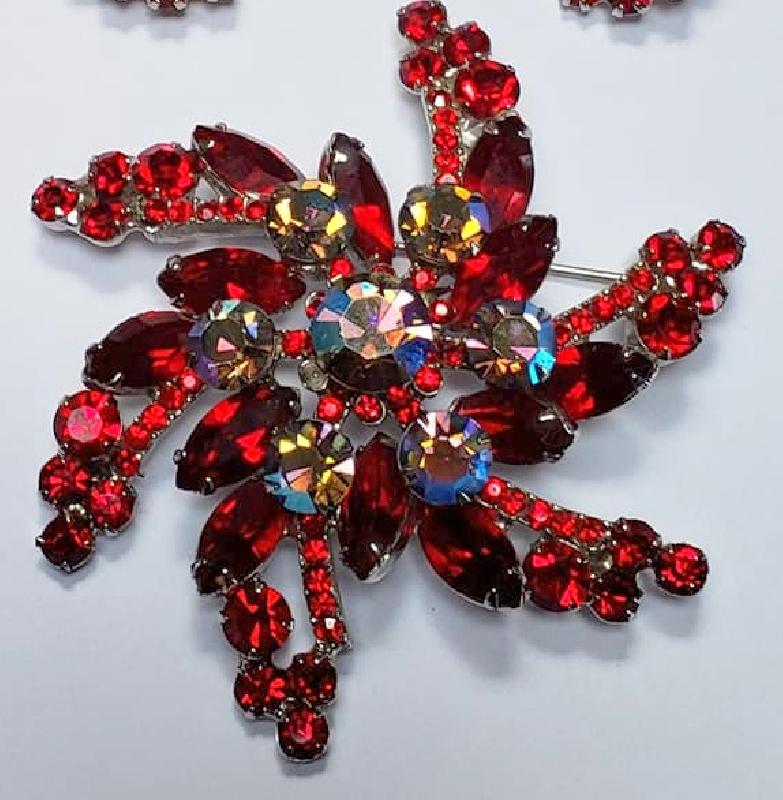 Front view of Red Navettes Brooch