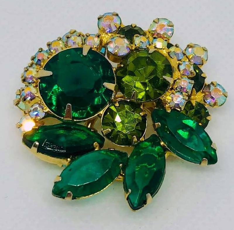 Front view of Green Navettes Brooch