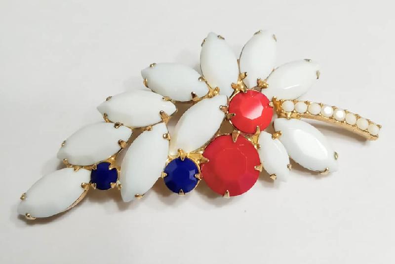 Front view of Patriotic Navettes Brooch