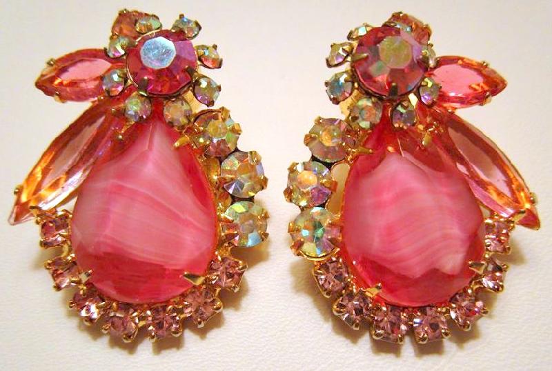 Front view of Pink Pear Striped Earrings Clip