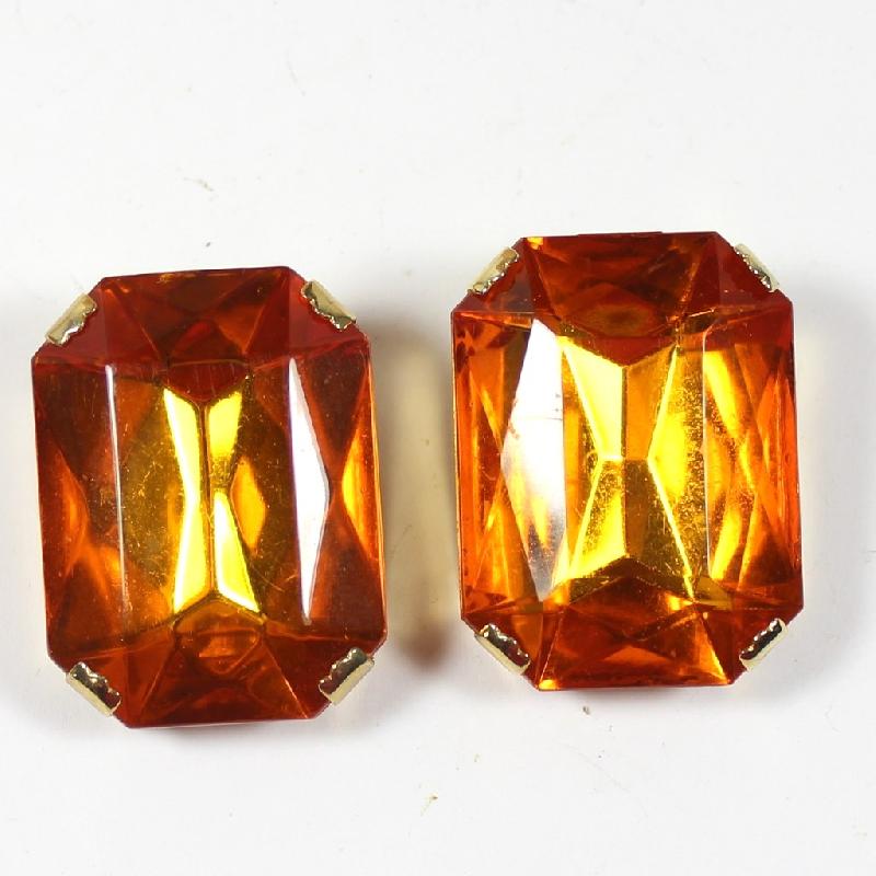 Front view of Topaz Emerald Cut Plastic Earrings Clip
