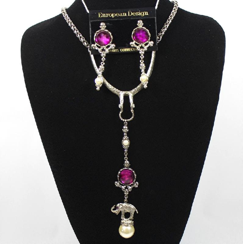 Front view of Purple (cardinal) Cabochons Plastic Earrings Clip