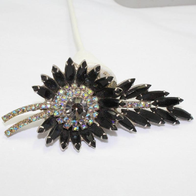 Front view of Black (jet) Navettes Brooch