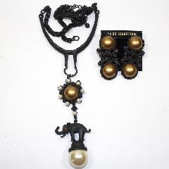 Black (jet) Cabochons Pearl Earrings Clip