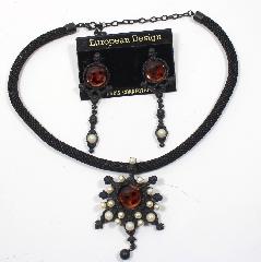 Black (jet) Cabochons Pearl Earrings Clip