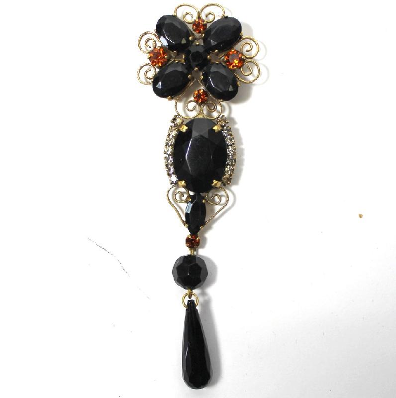 Front view of Black (jet) Oval Brooch