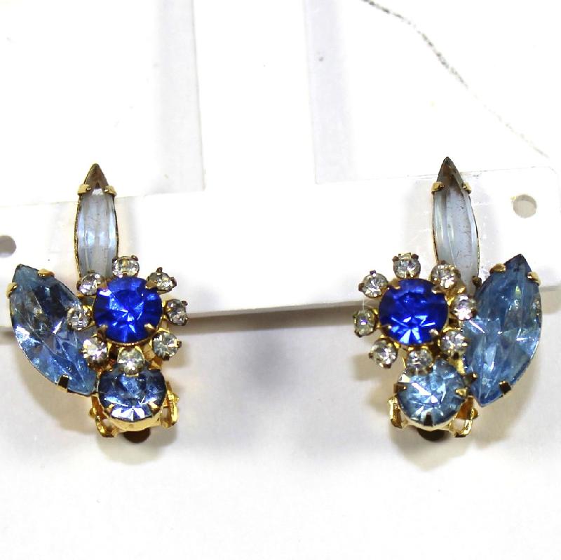 Front view of Blue Navettes Earrings Clip
