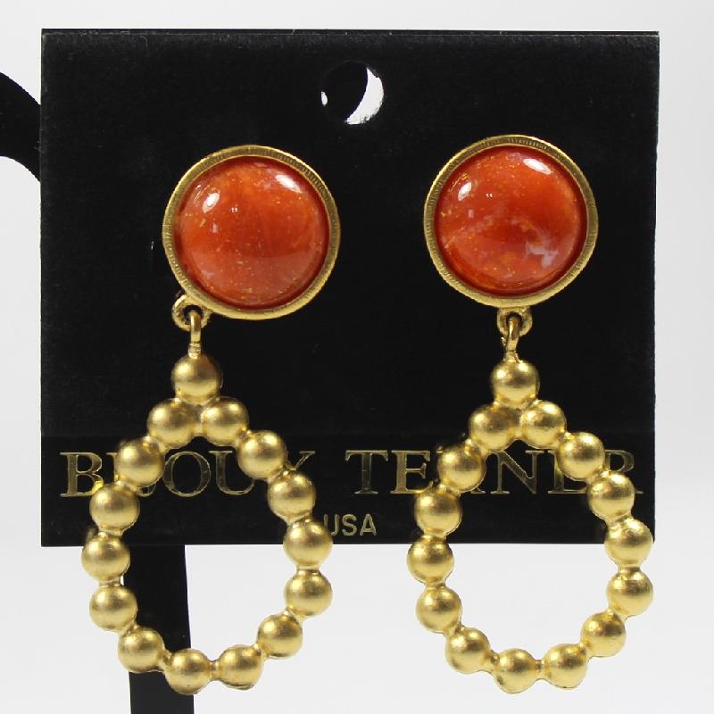 Front view of Orange Cabochons Earrings Clip