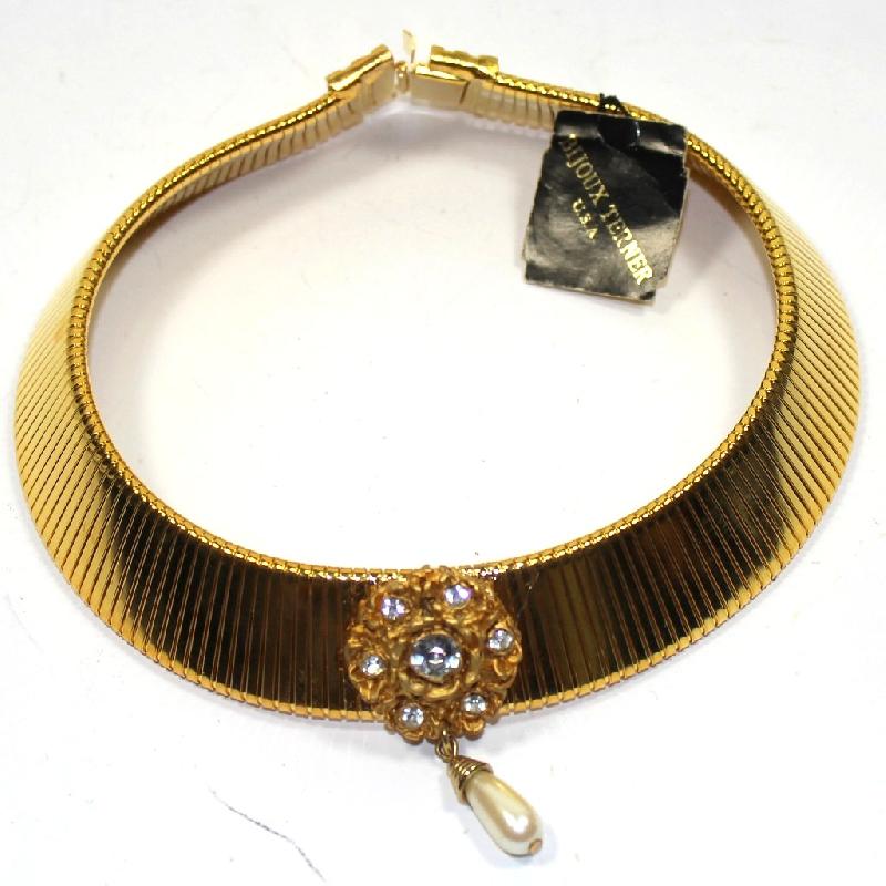 Front view of Clear Chatons Only Pearl Necklace