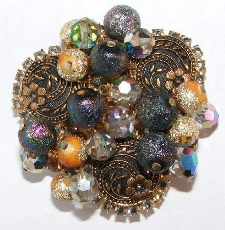 Front view of Black (jet) Cabochons Molded/Cut Brooch