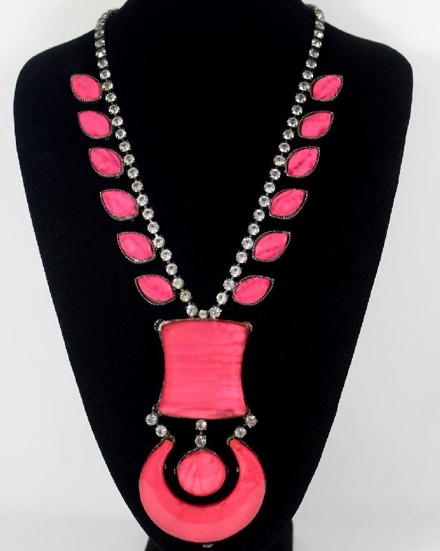 Front view of Pink Chatons Only Plastic Necklace