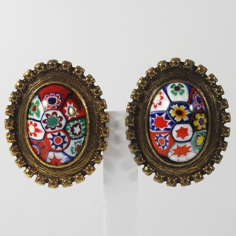 Front view of Multiple Colors Cabochons Multi-Color/Shaded Earrings Clip
