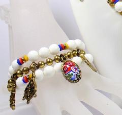 White (chalk Or Milk) Cabochons Multi-Color/Shaded Bracelet Flat Push In