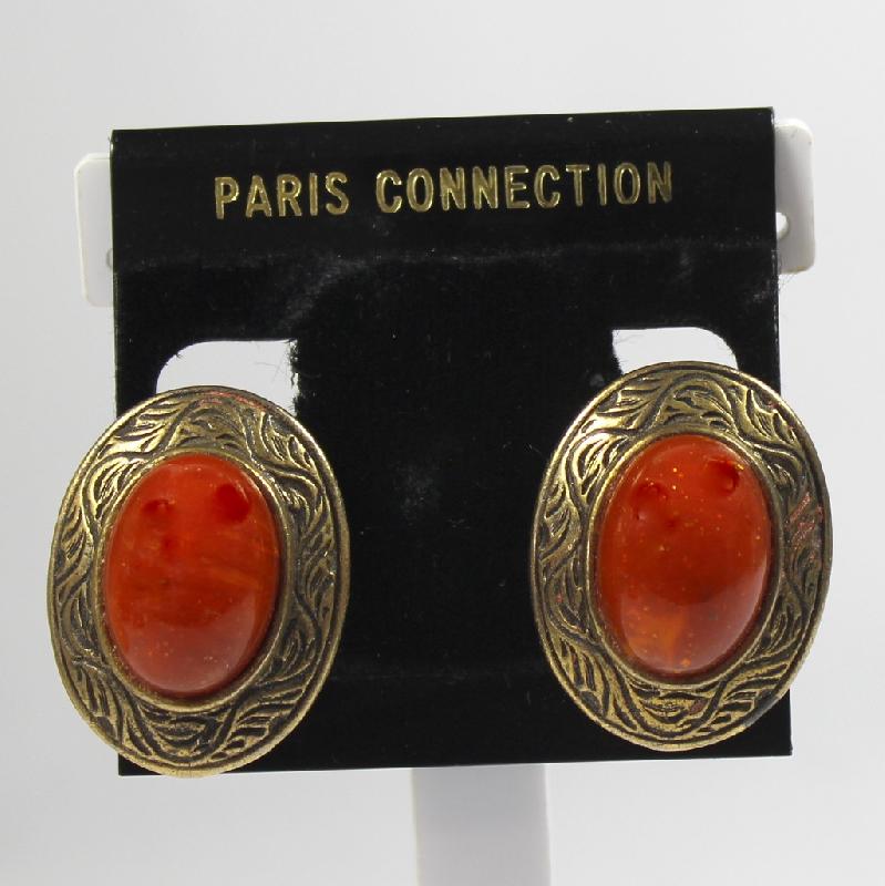 Front view of Orange Cabochons Plastic Earrings Clip
