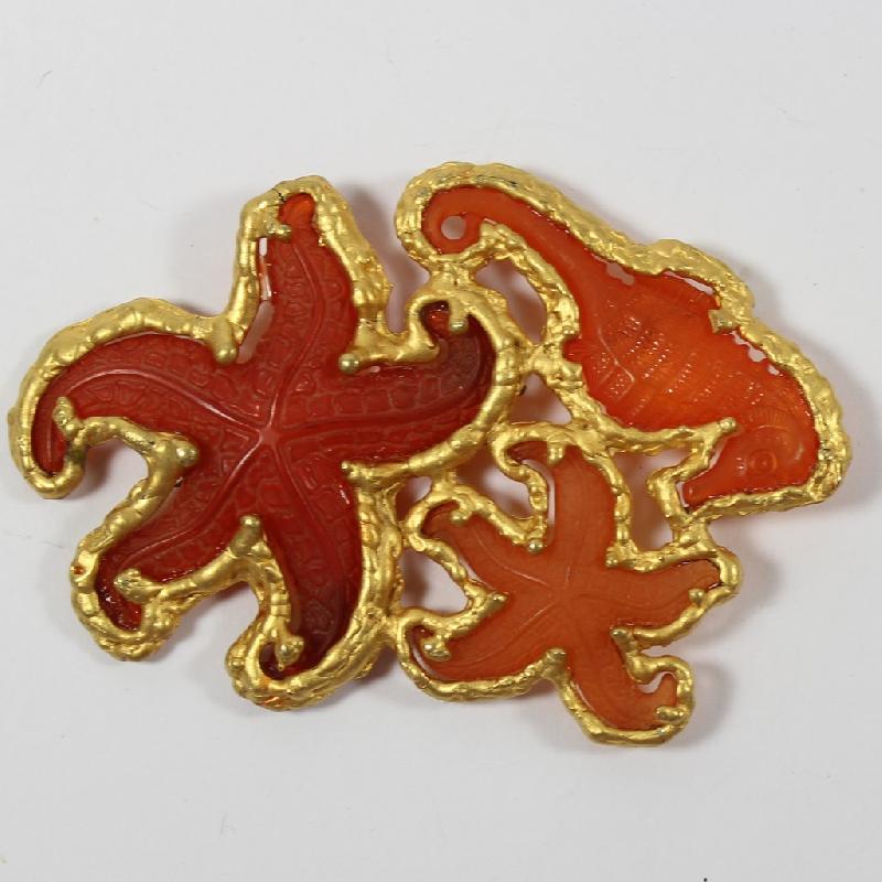Front view of Orange Plastic Brooch