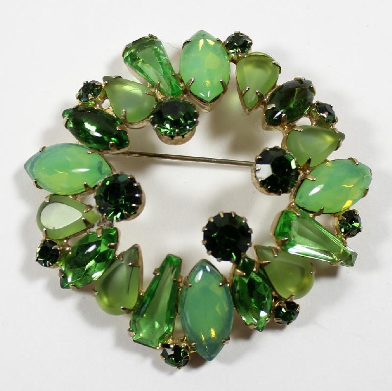 Front view of Green Pentagon Frosted Brooch