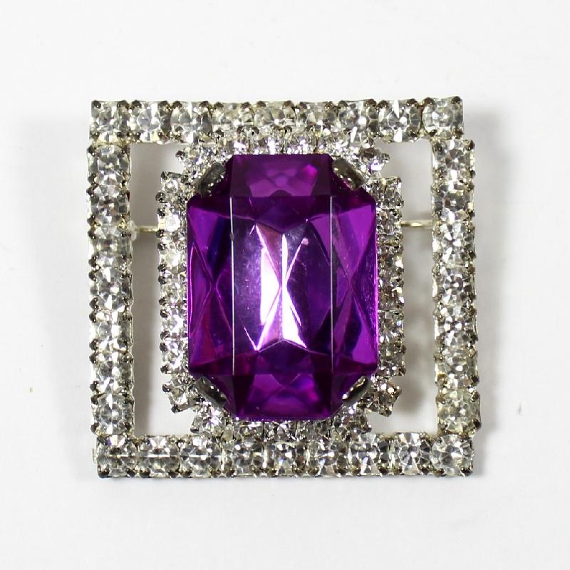 Front view of Purple (cardinal) Emerald Cut Brooch