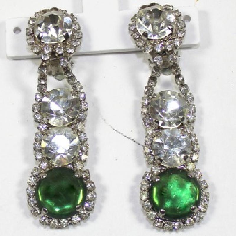 Front view of Green Chatons Only Earrings Clip