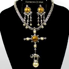 Yellow Cabochons Pearl Earrings Clip