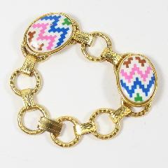 Pink Cabochons Painted (hand/Transfer) Bracelet Flat Fold Over