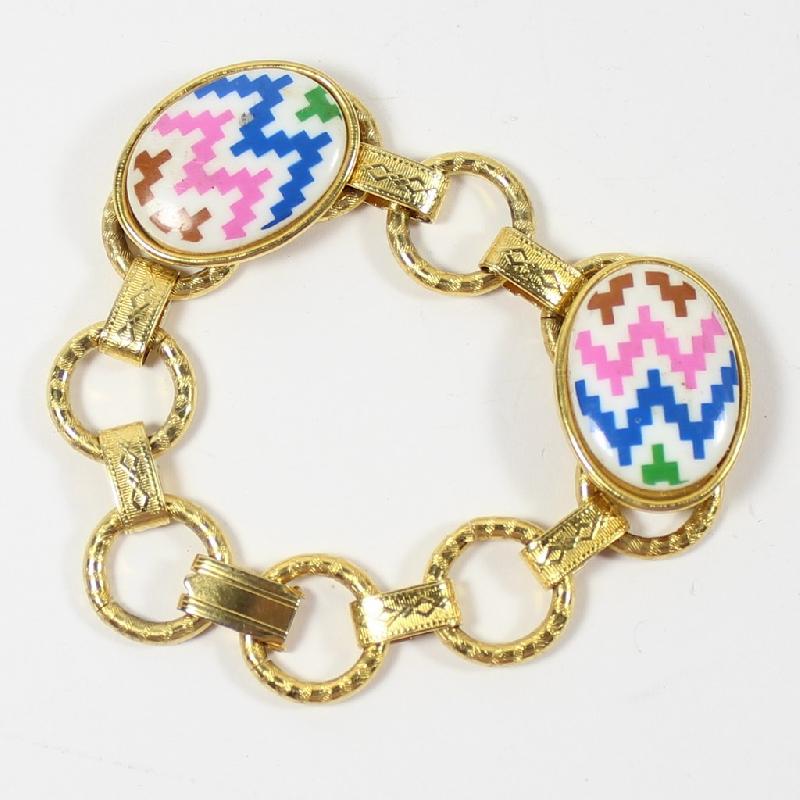 Front view of Pink Cabochons Painted (hand/Transfer) Bracelet Flat Fold Over