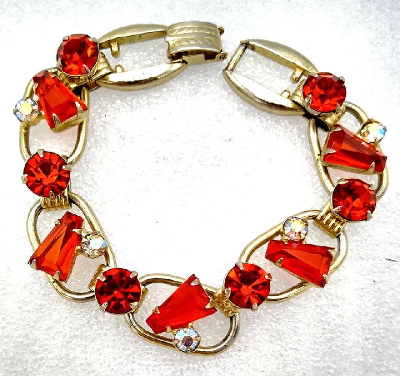 Front view of Orange Keystones Bracelet 5 Link