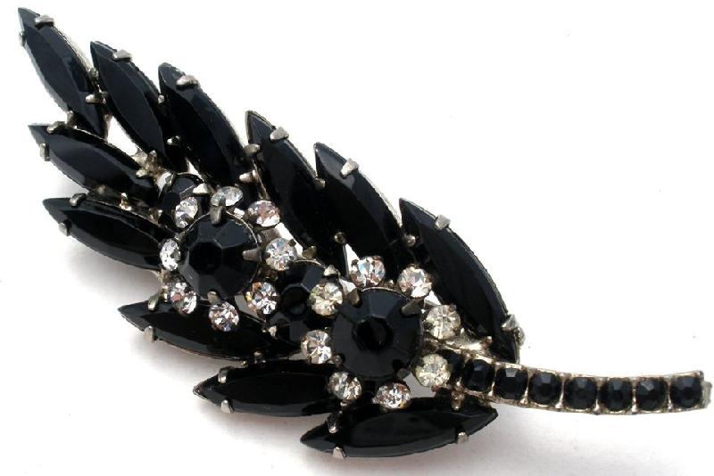Front view of Black (jet) Navettes Brooch