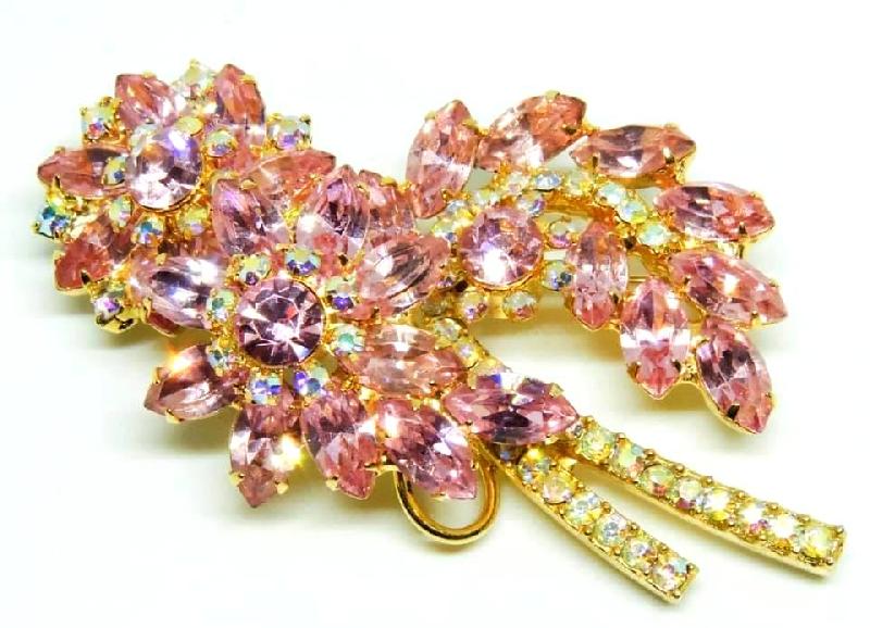 Front view of Pink Navettes Brooch