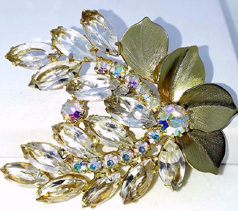 Front view of Clear Navettes Brooch