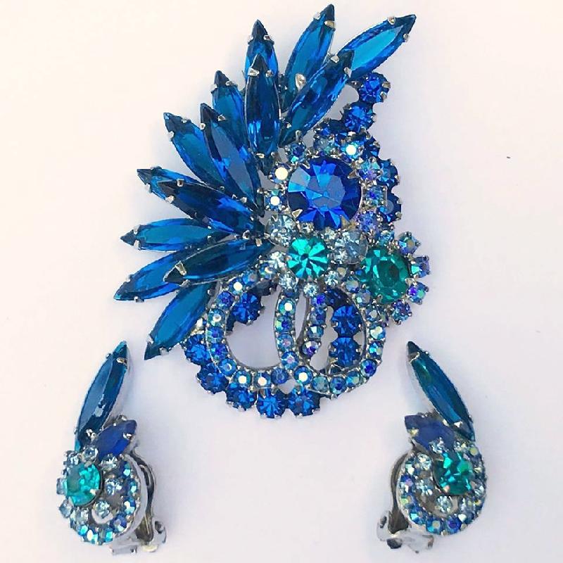 Front view of Blue Navettes Brooch