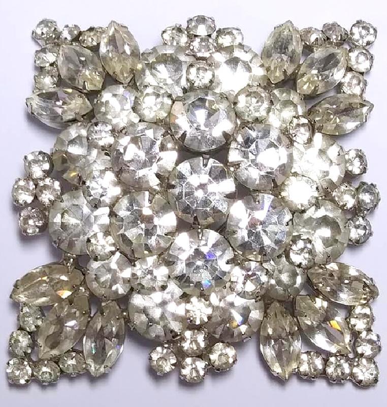 Front view of Clear Navettes Brooch