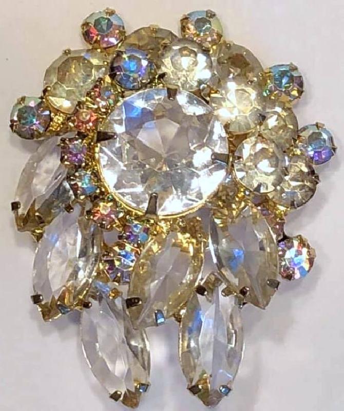 Front view of Clear Navettes Brooch