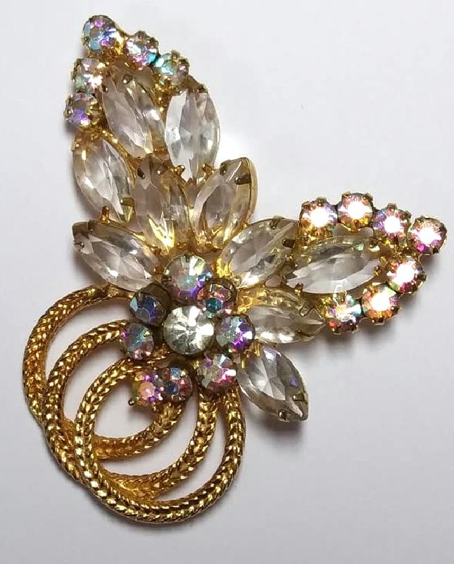 Front view of Clear Navettes Brooch