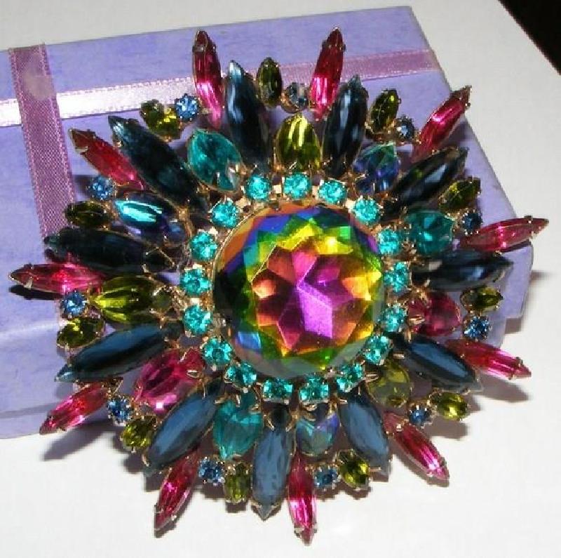 Front view of Blue Navettes Multi-Color/Shaded Brooch