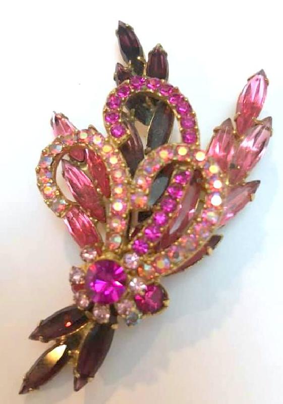 Front view of Pink Navettes Brooch