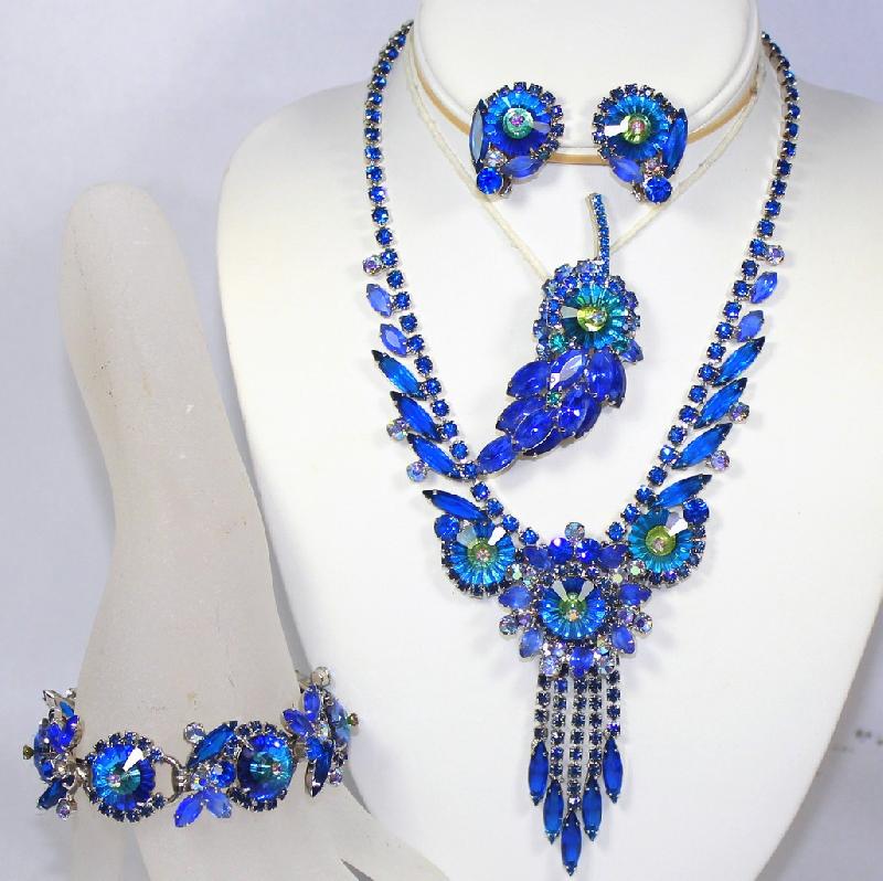 Front view of Blue Navettes Rivoli/Margarita Necklace