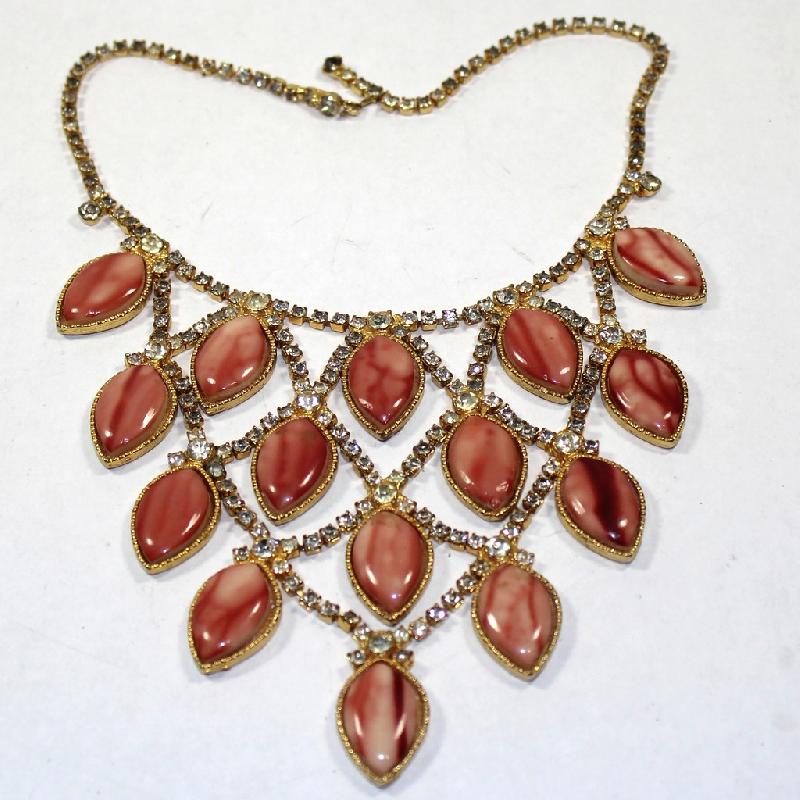 Front view of Pink Navettes Plastic Necklace