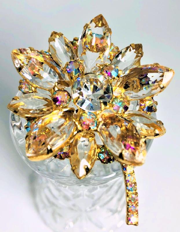 Front view of Clear Navettes Brooch