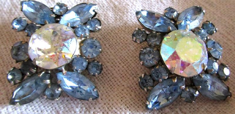 Front view of Blue Navettes Earrings Clip