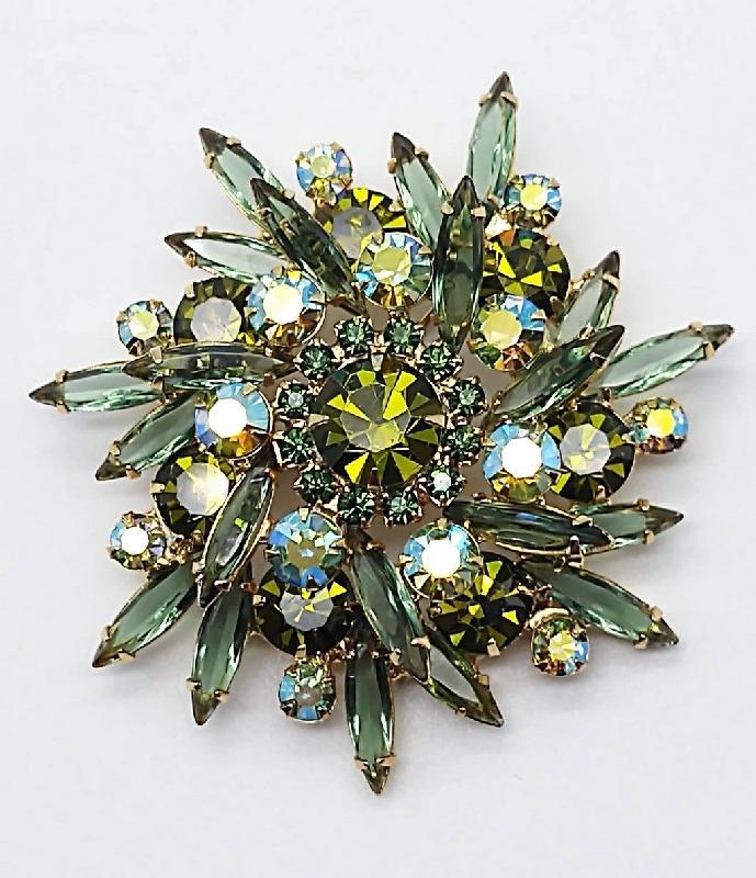 Front view of Green Navettes Brooch