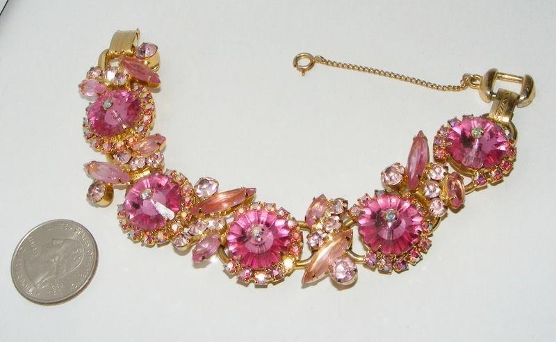 Front view of Pink Navettes Rivoli/Margarita Bracelet 5 Link
