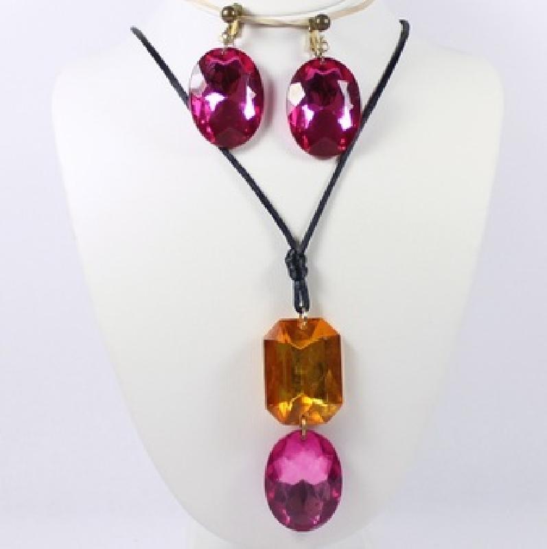 Front view of Multiple Colors Emerald Cut Plastic Necklace