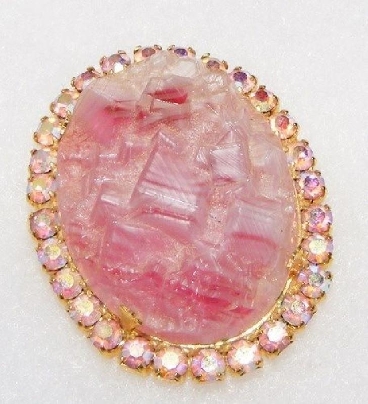 Front view of Pink Cabochons Molded/Cut Brooch