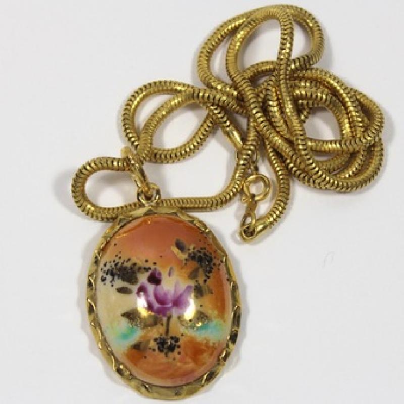 Front view of Multiple Colors Cabochons Painted (hand/Transfer) Necklace