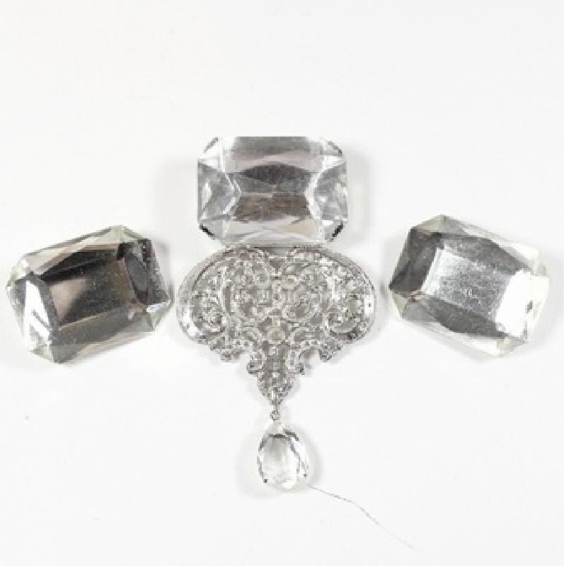 Front view of Clear Emerald Cut Brooch