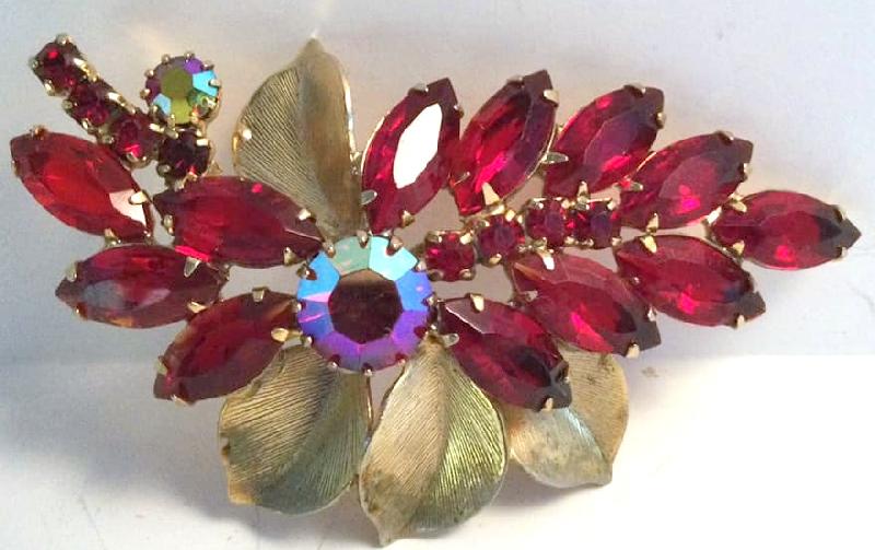 Front view of Red Navettes Brooch